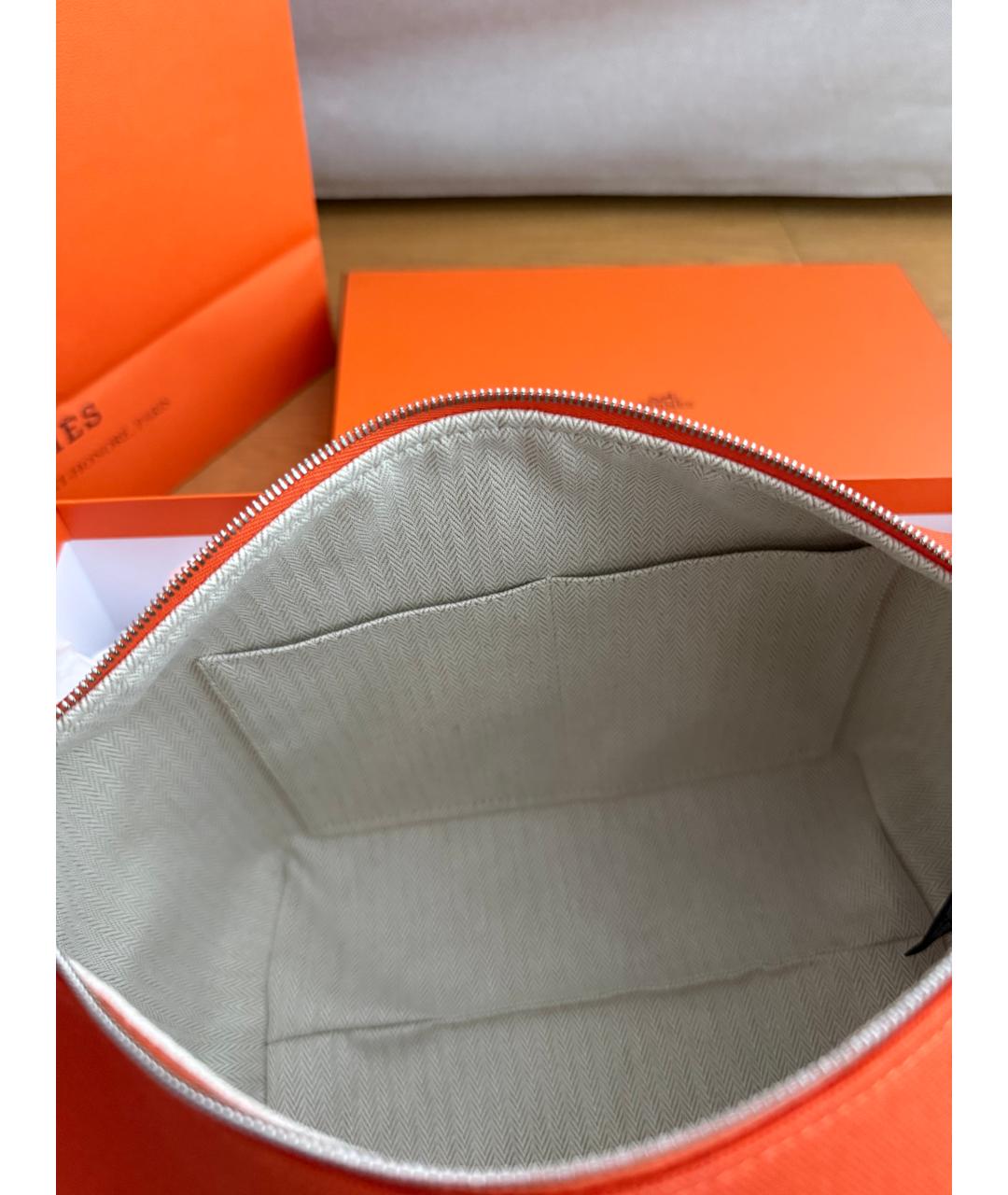 HERMES Оранжевая хлопковая косметичка, фото 4
