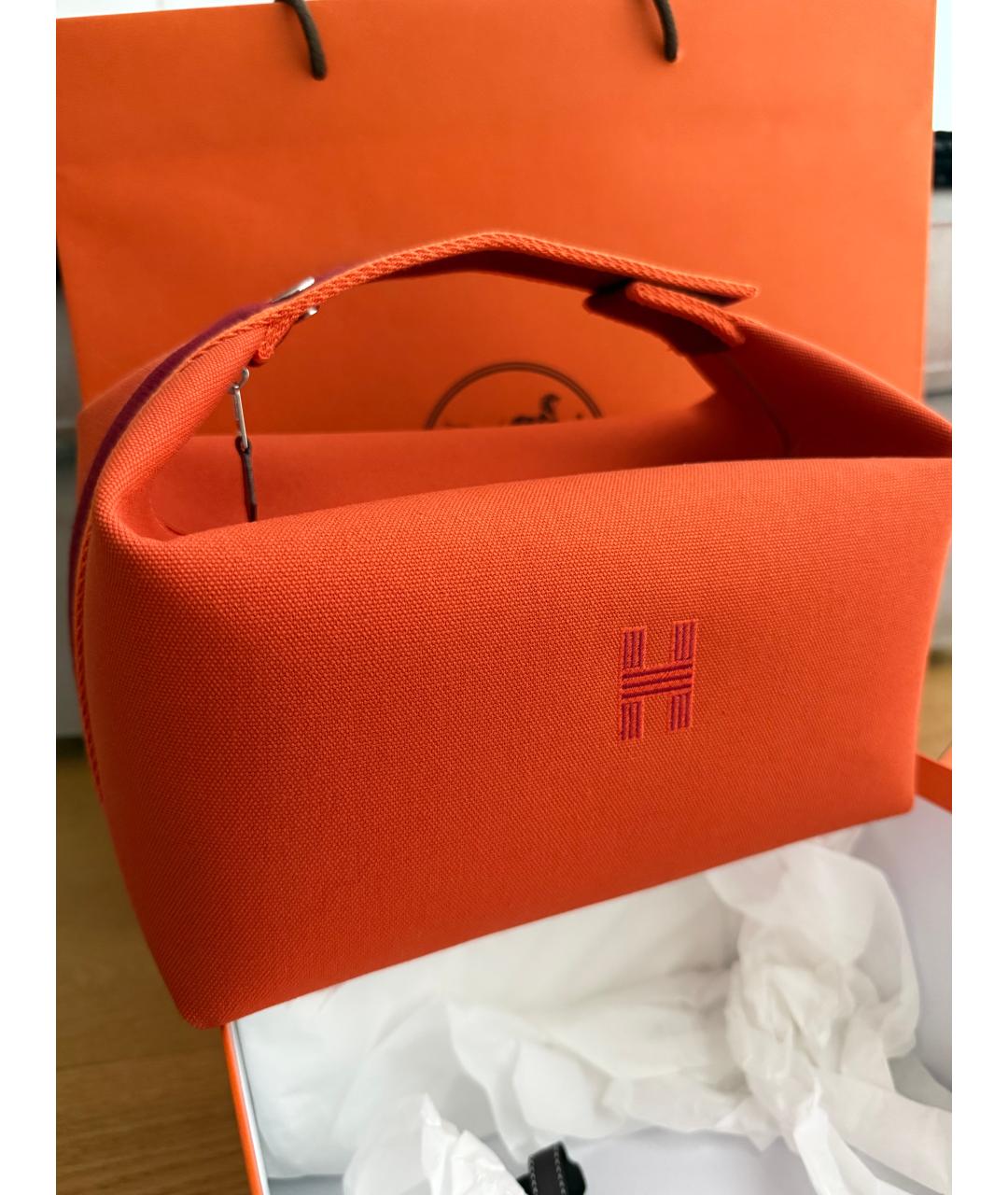 HERMES Оранжевая хлопковая косметичка, фото 2
