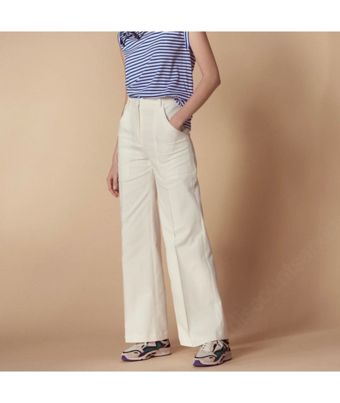 SANDRO Белые хлопковые брюки широкие, фото 6
