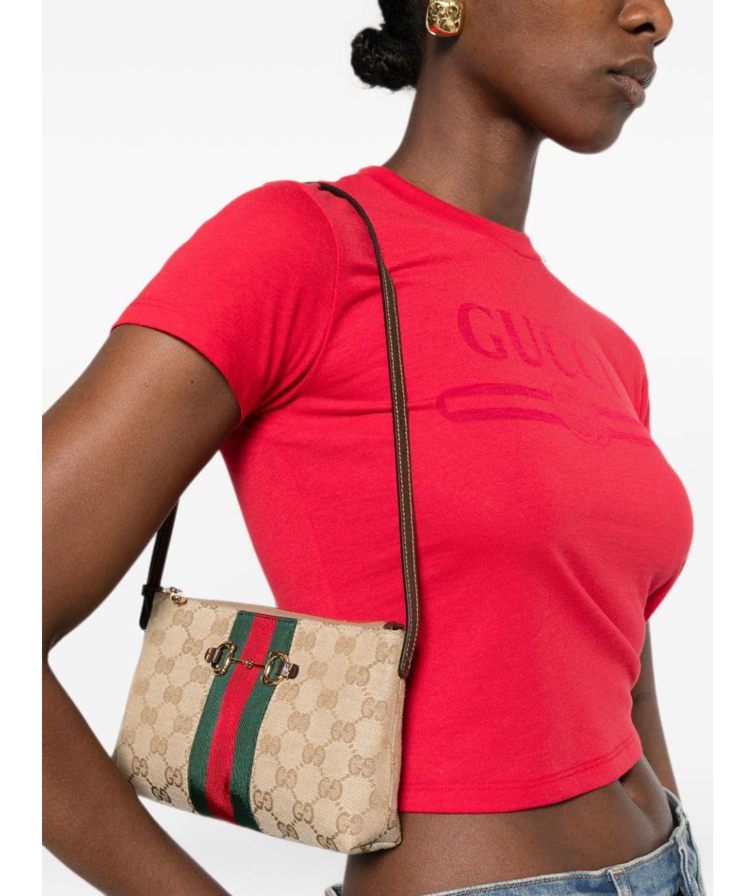 GUCCI Бежевая тканевая сумка через плечо, фото 2