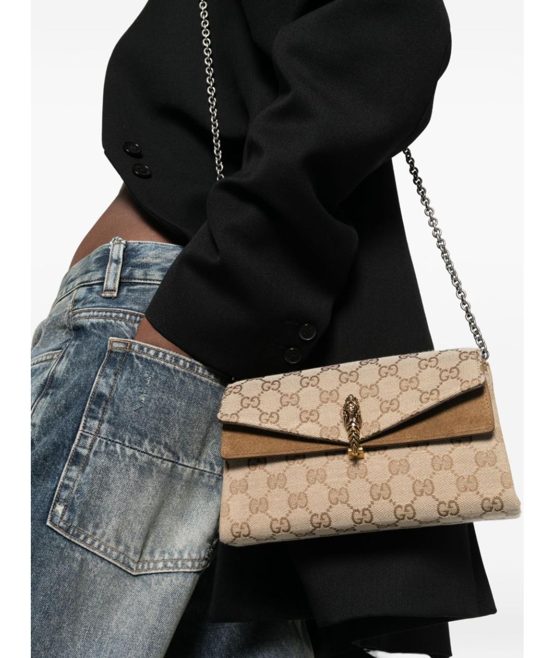 GUCCI Бежевая тканевая сумка через плечо, фото 3