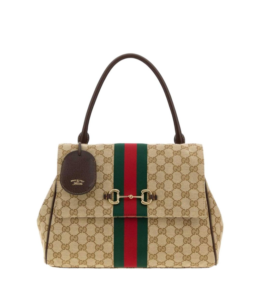 GUCCI Бежевая тканевая сумка с короткими ручками, фото 1