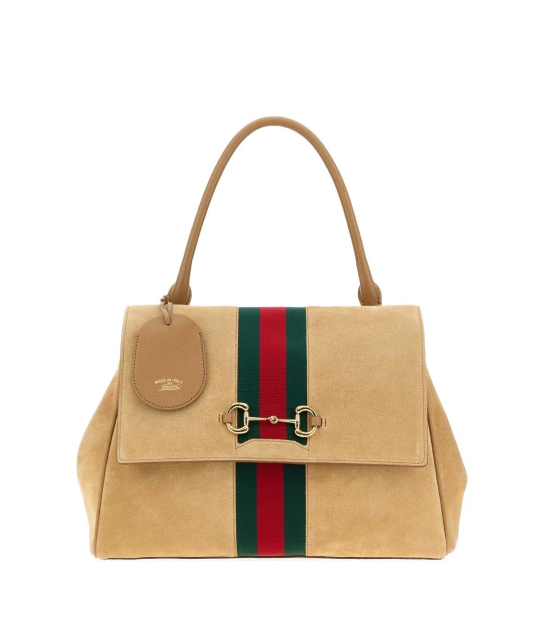 GUCCI Бежевая замшевая сумка с короткими ручками, фото 1