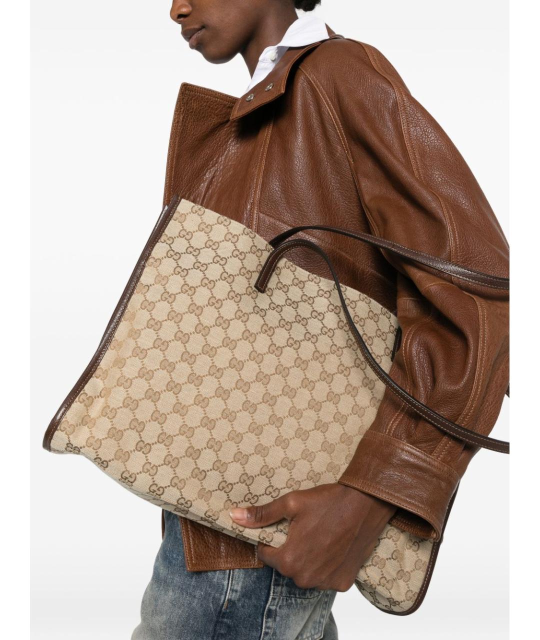 GUCCI Бежевая тканевая сумка тоут, фото 4