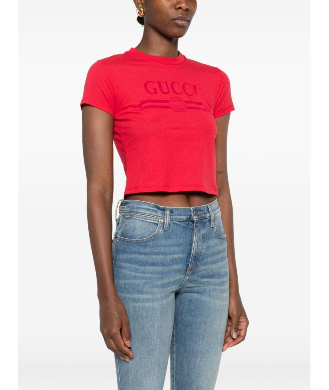 GUCCI Красная хлопковая футболка, фото 5