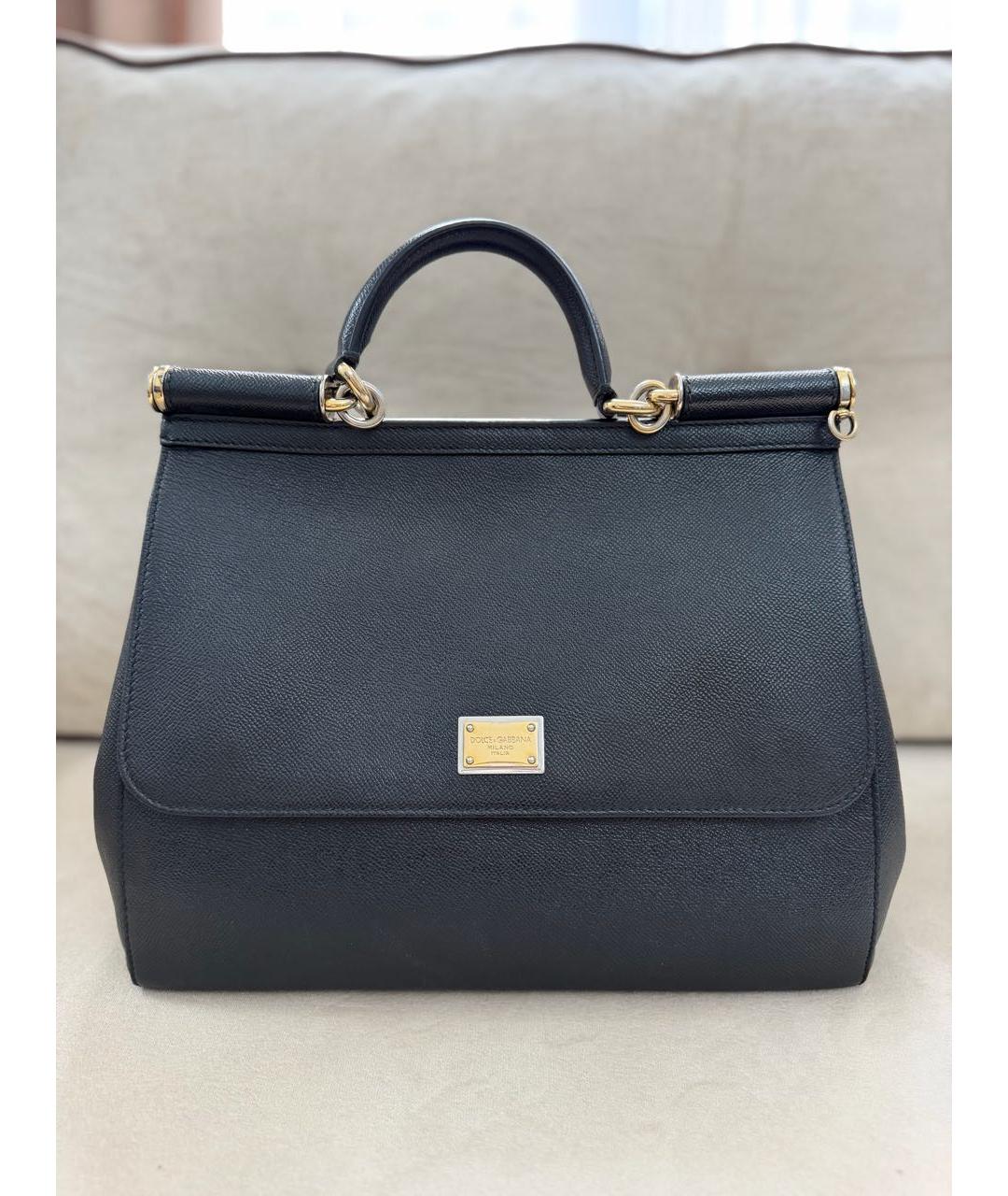 DOLCE&GABBANA Черная кожаная сумка с короткими ручками, фото 9