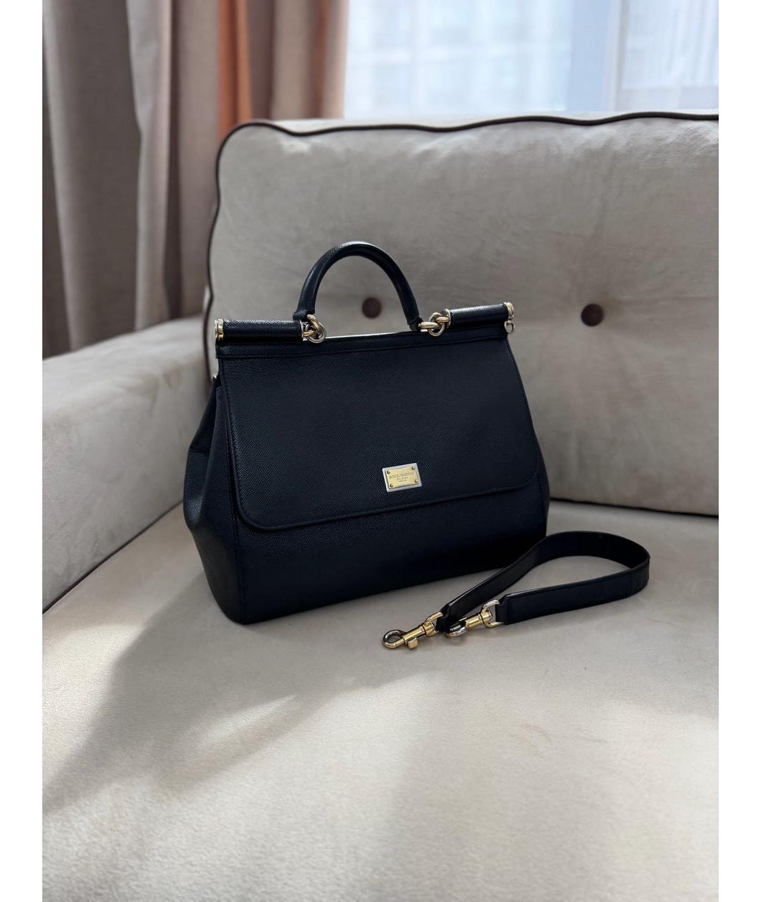 DOLCE&GABBANA Черная кожаная сумка с короткими ручками, фото 2