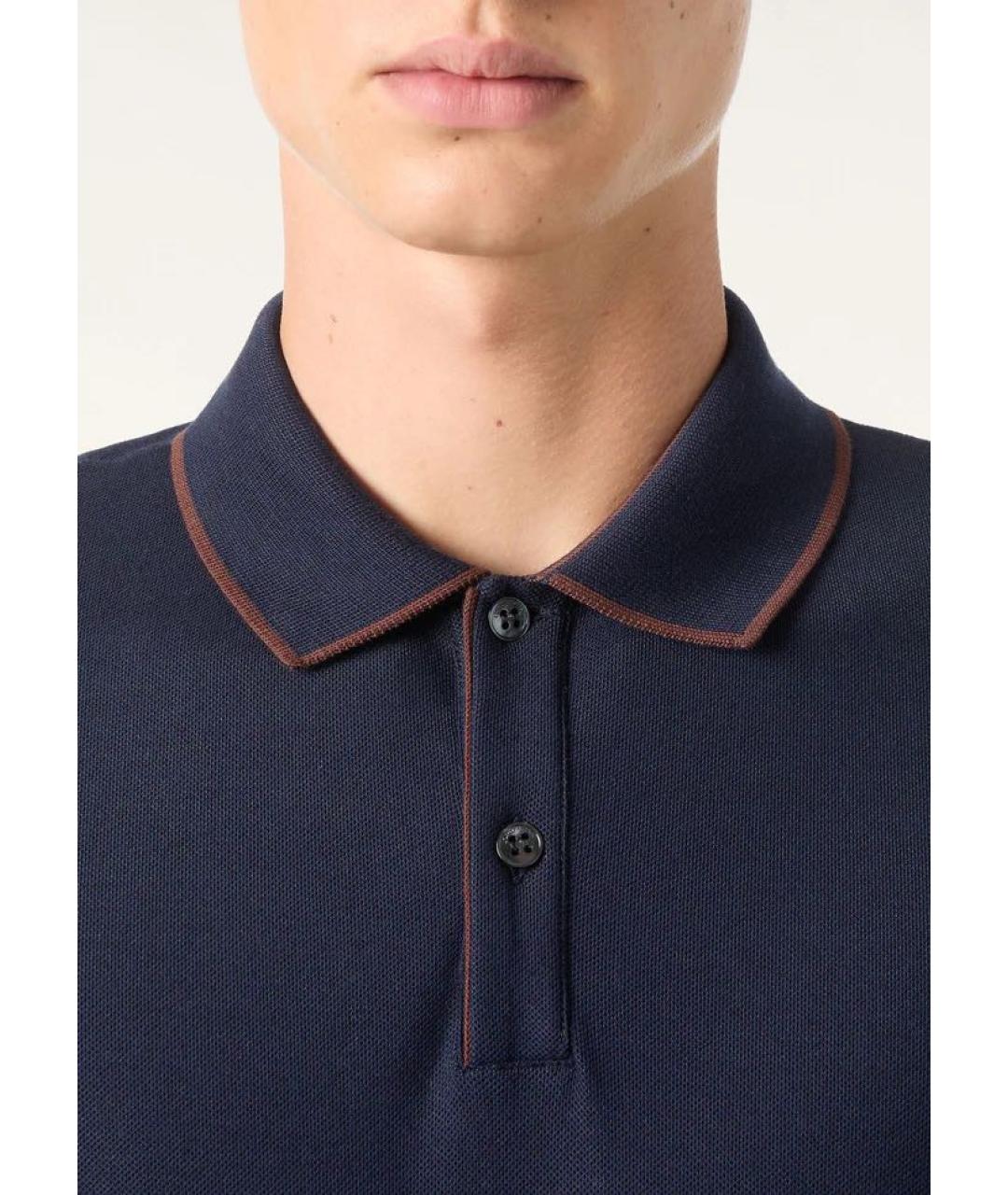 LORO PIANA Темно-синее хлопко-эластановое поло с коротким рукавом, фото 3