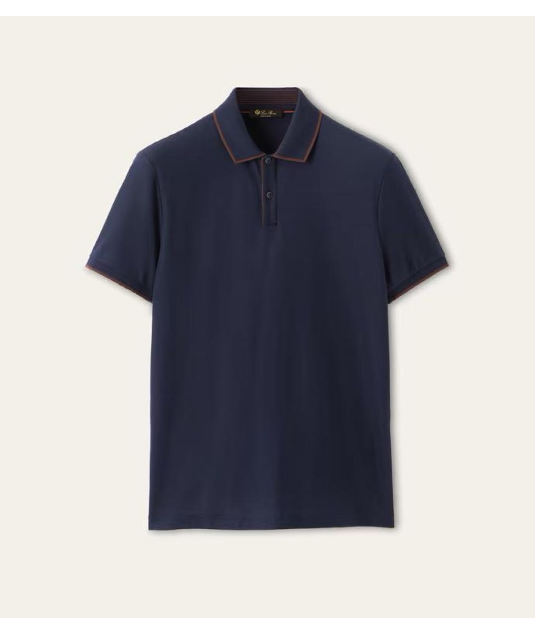 LORO PIANA Темно-синее хлопко-эластановое поло с коротким рукавом, фото 7