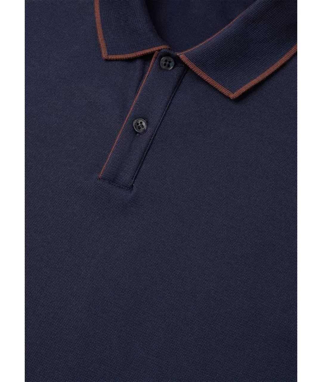 LORO PIANA Темно-синее хлопко-эластановое поло с коротким рукавом, фото 6