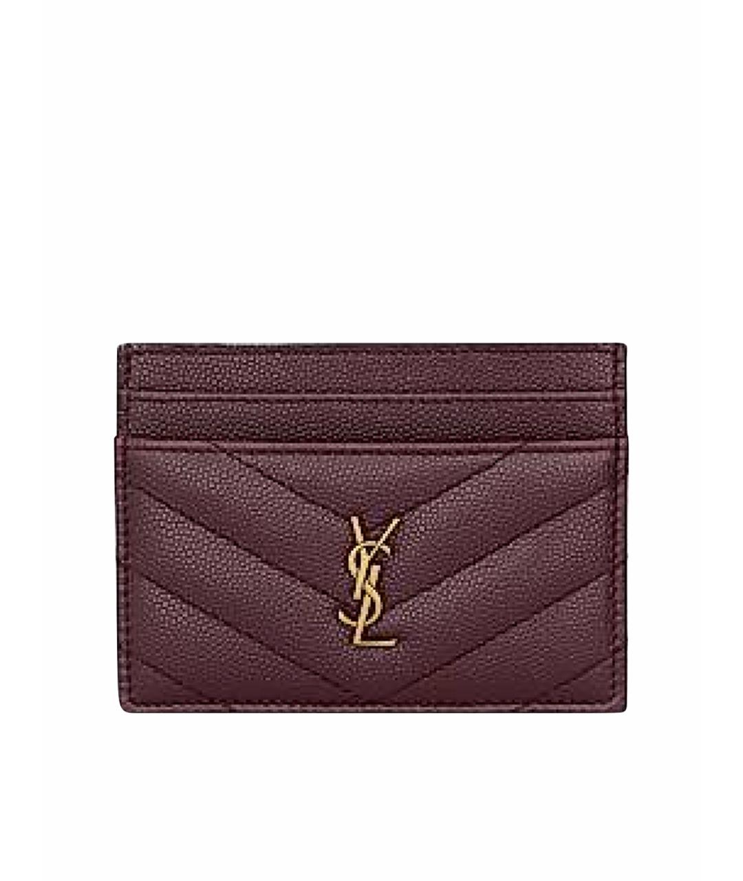 SAINT LAURENT Бордовый кожаный кардхолдер, фото 1