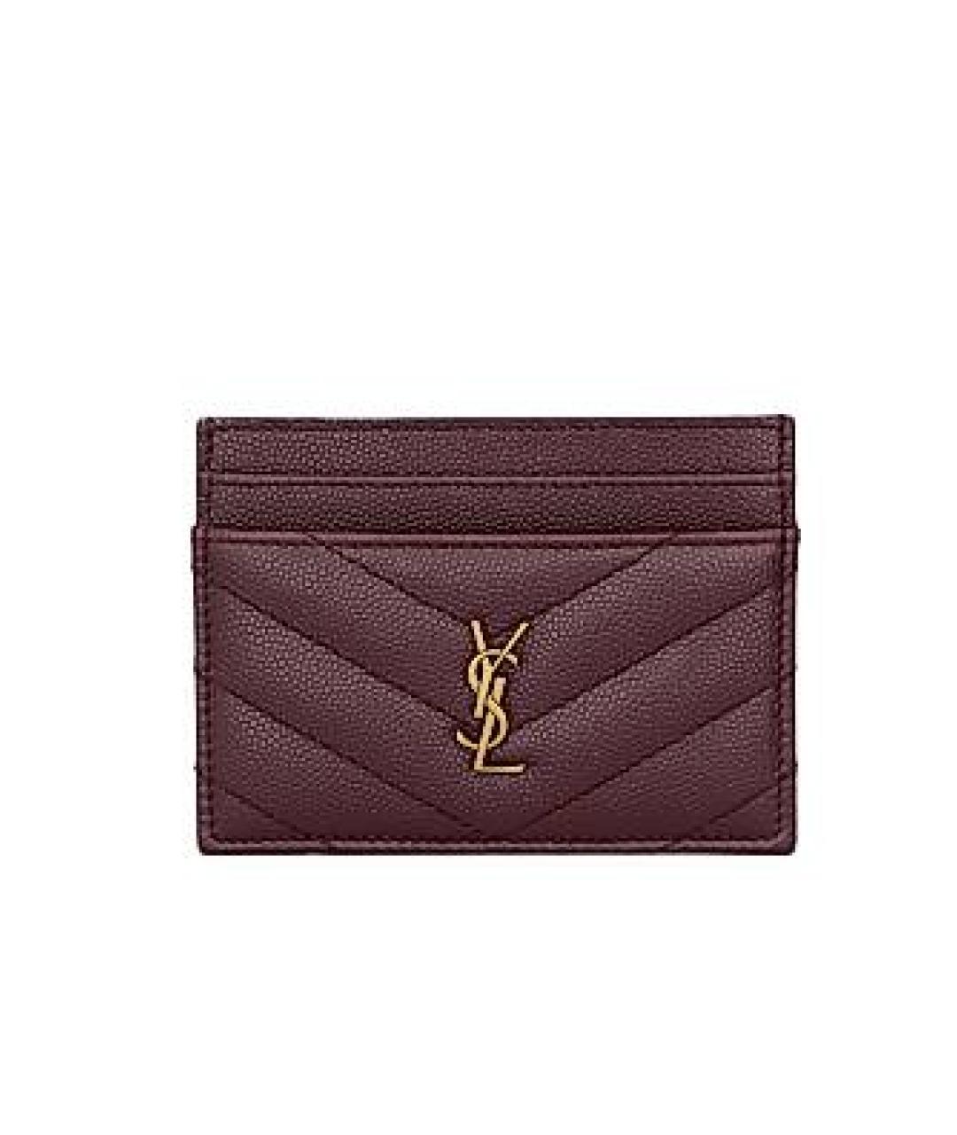 SAINT LAURENT Бордовый кожаный кардхолдер, фото 3