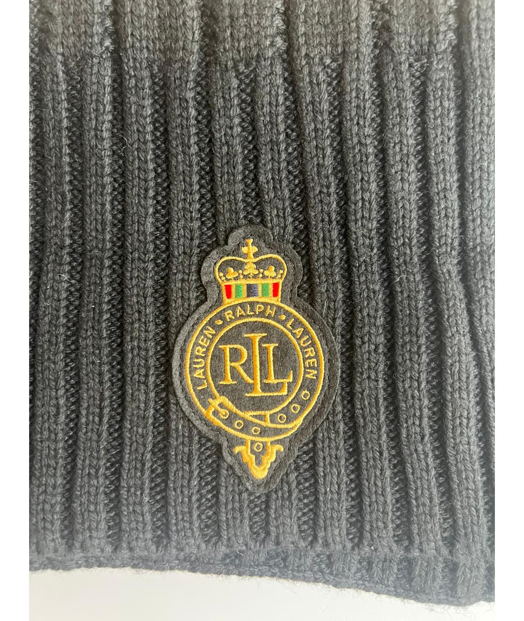 RALPH LAUREN Черный шерстяной шарф, фото 2