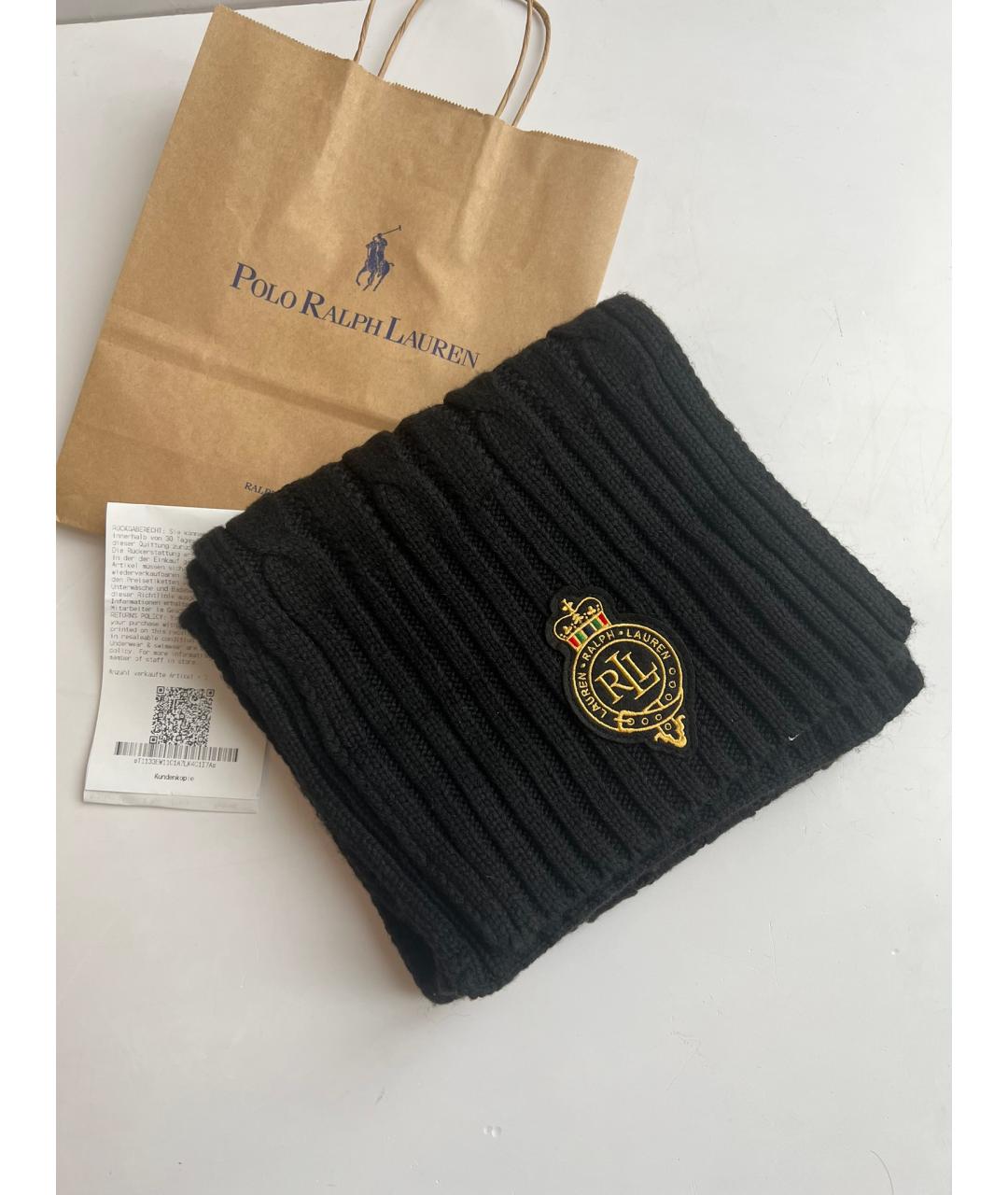 RALPH LAUREN Черный шерстяной шарф, фото 7