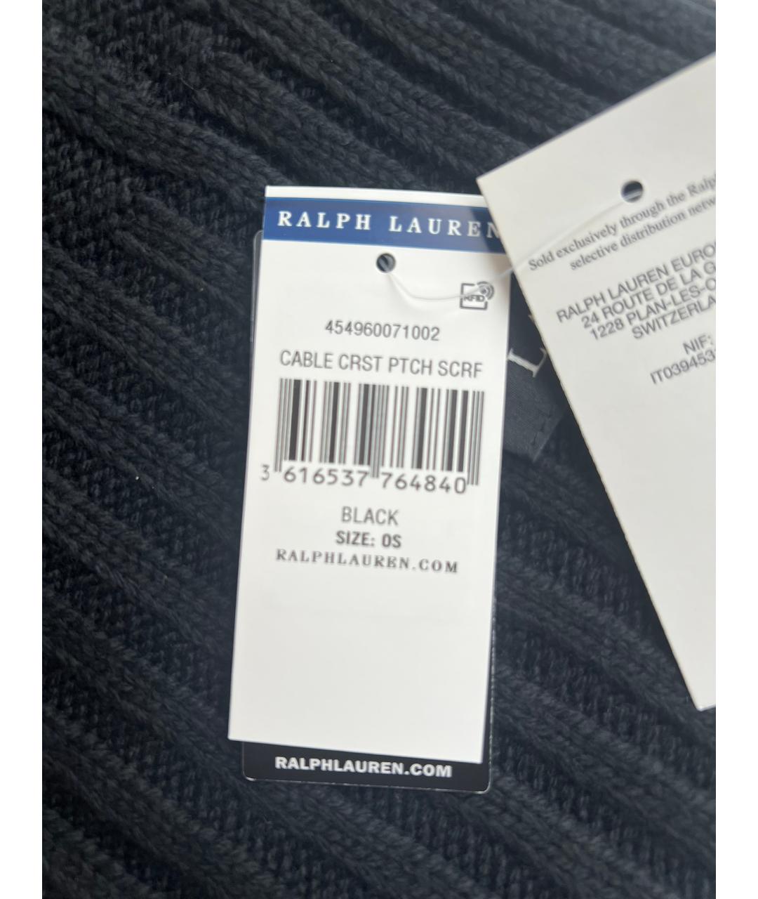 RALPH LAUREN Черный шерстяной шарф, фото 6