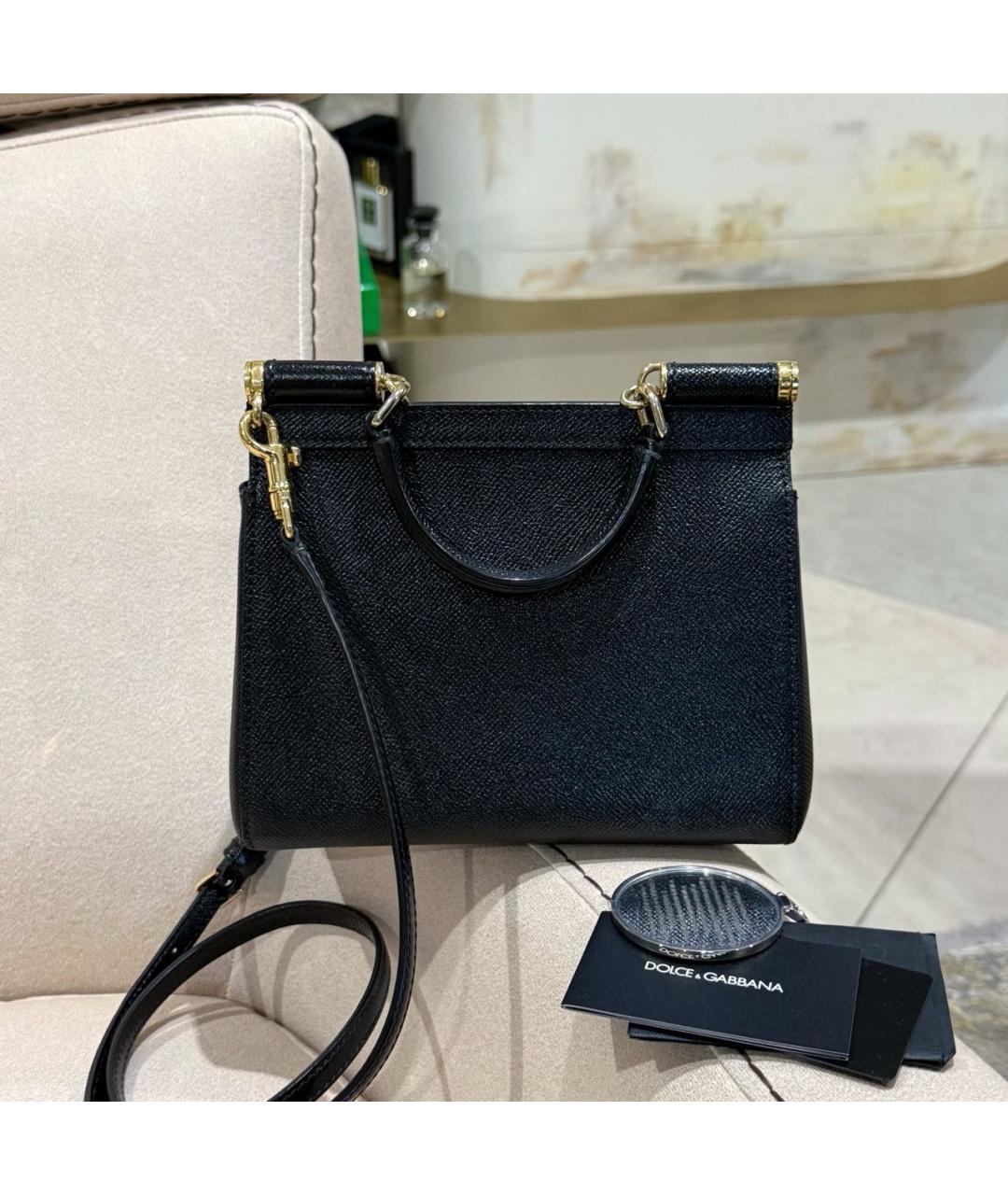 DOLCE&GABBANA Черная кожаная сумка с короткими ручками, фото 3