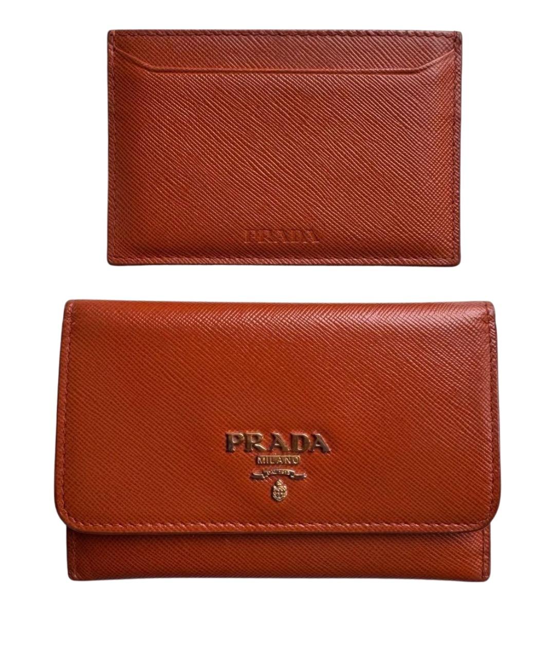 PRADA Оранжевый кожаный кардхолдер, фото 1
