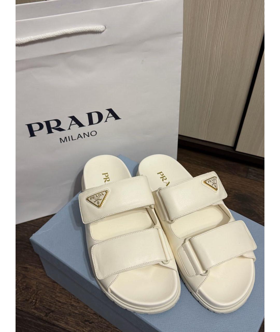 PRADA Белые кожаные сандалии, фото 8