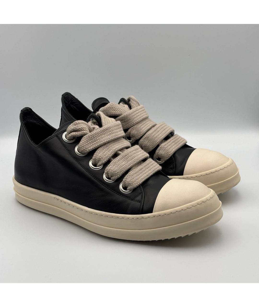 RICK OWENS Черные кожаные низкие кроссовки / кеды, фото 2