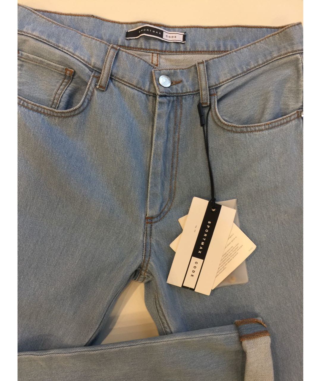 SPORTMAX Голубые хлопковые прямые джинсы, фото 5