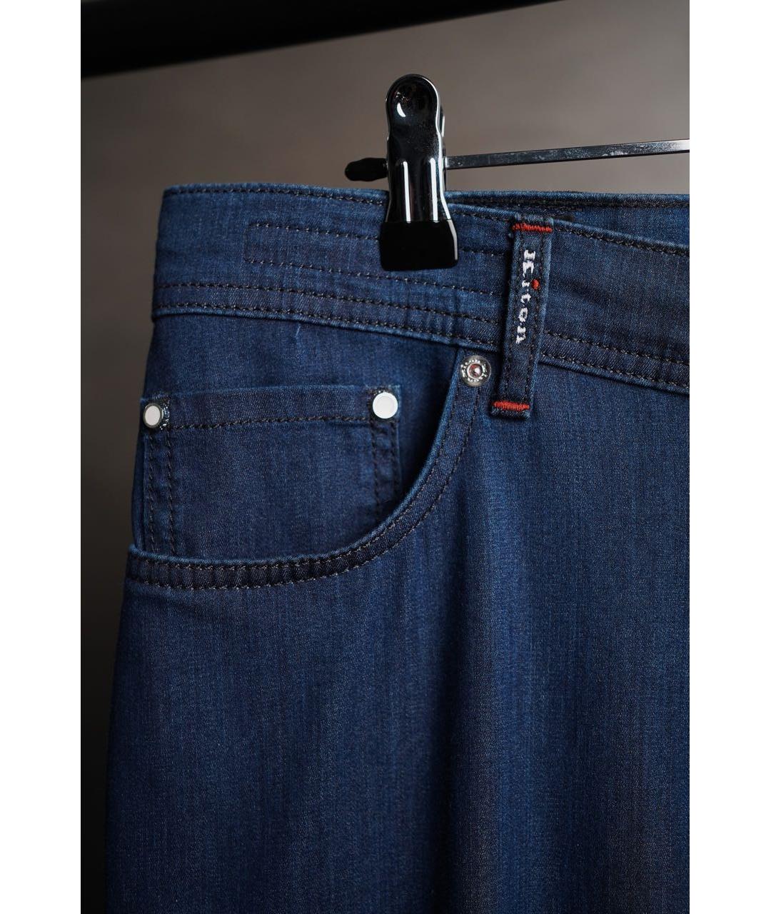 KITON Темно-синие хлопко-эластановые прямые джинсы, фото 3