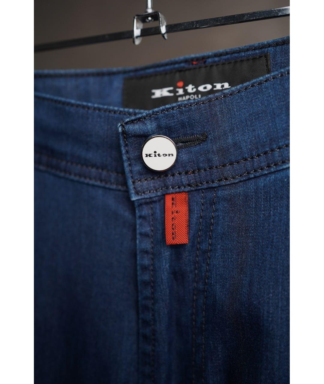 KITON Темно-синие хлопко-эластановые прямые джинсы, фото 5