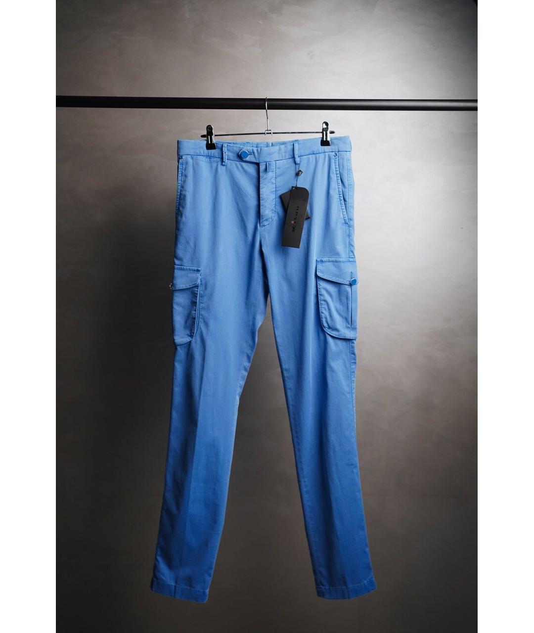 KITON Голубые хлопковые повседневные брюки, фото 8
