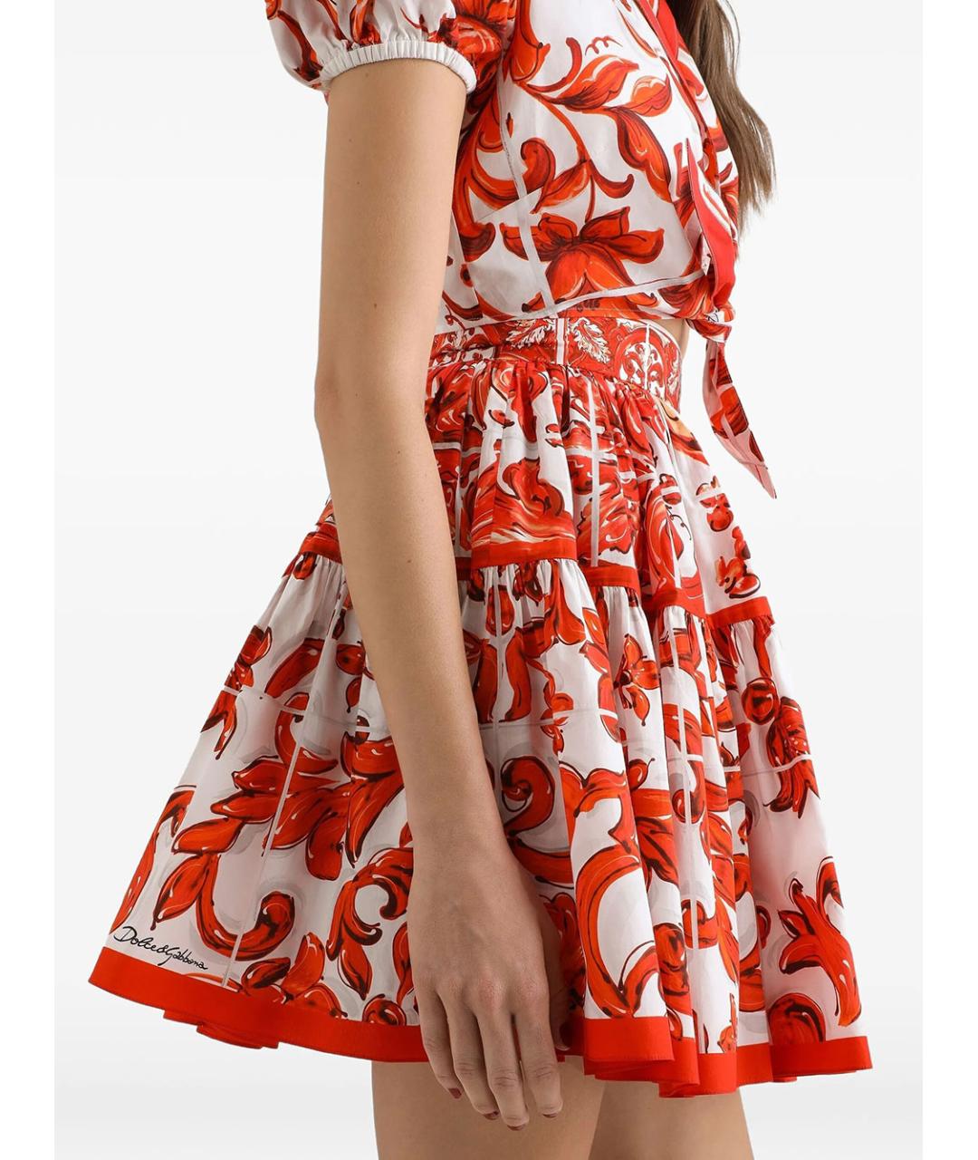 DOLCE&GABBANA Красная хлопковая юбка мини, фото 5