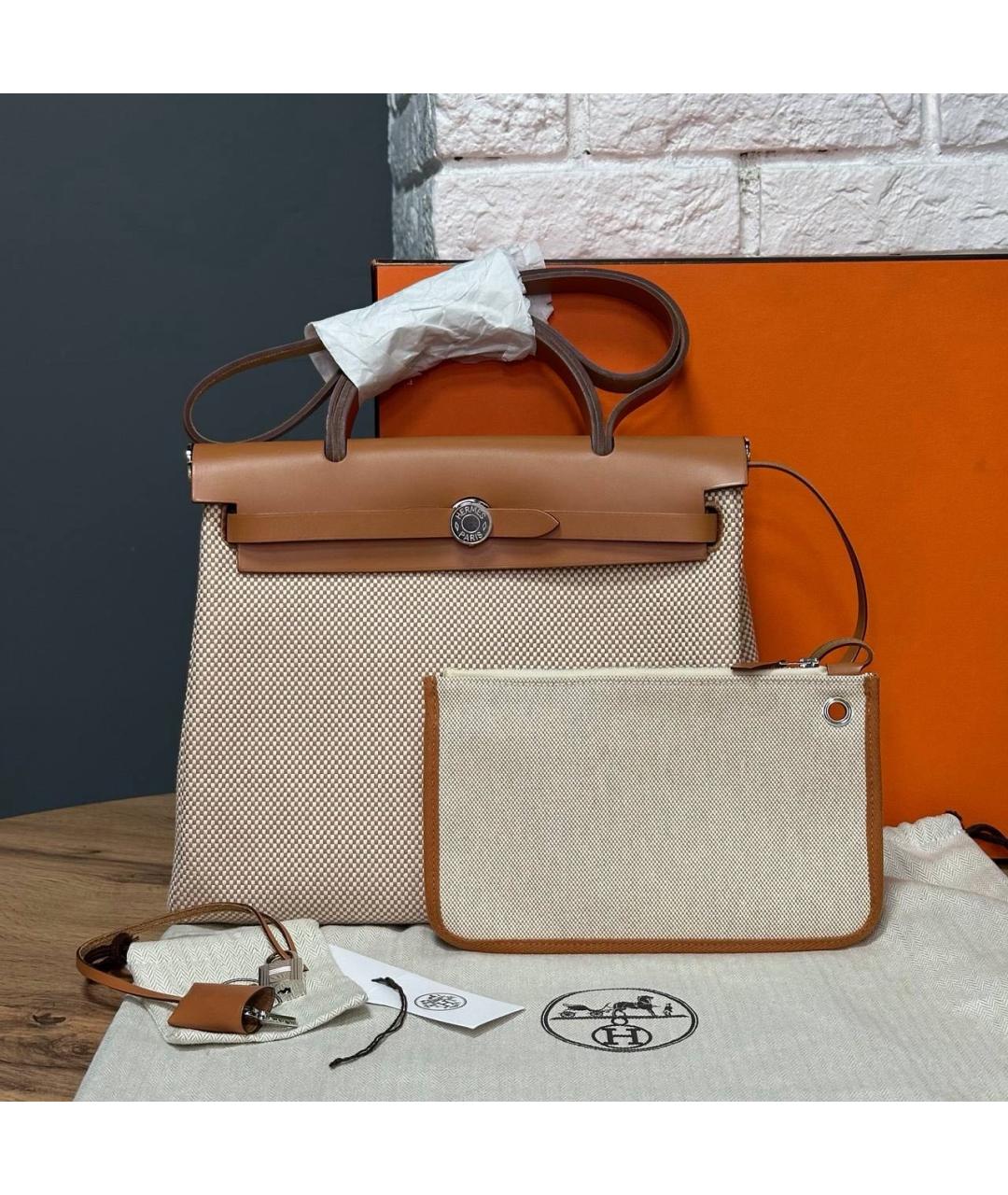 HERMES Бежевая тканевая сумка через плечо, фото 2