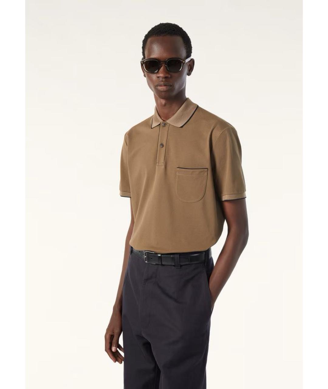 LORO PIANA Коричневое хлопко-эластановое поло с коротким рукавом, фото 2