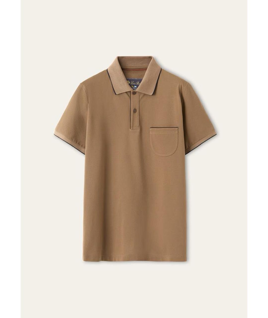 LORO PIANA Коричневое хлопко-эластановое поло с коротким рукавом, фото 7