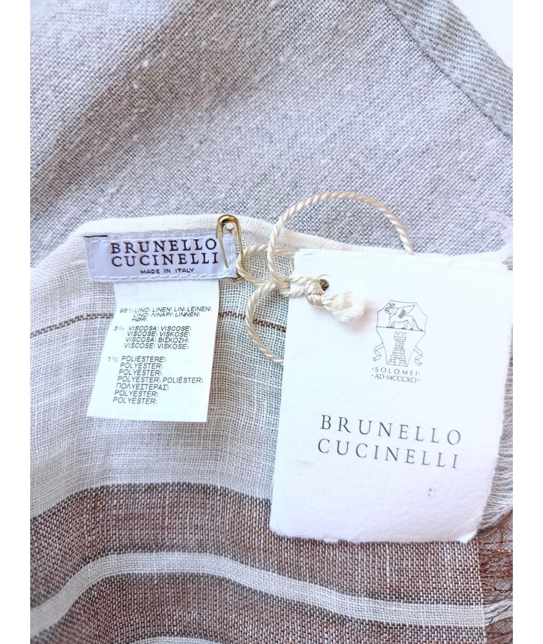 BRUNELLO CUCINELLI Бежевый льняной шарф, фото 7