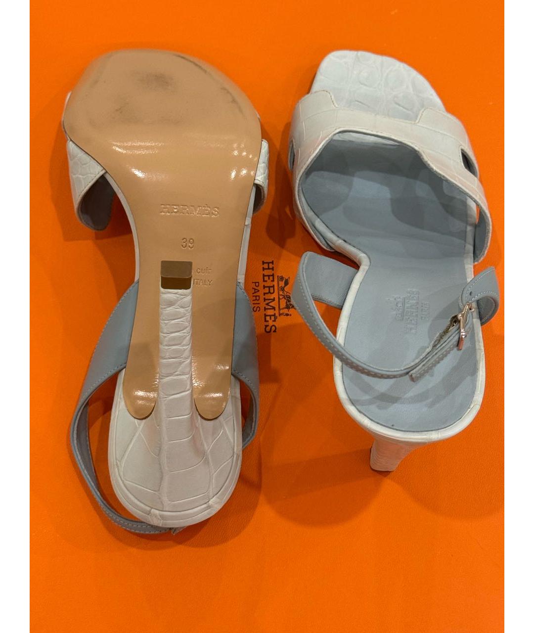 HERMES Голубые босоножки из экзотической кожи, фото 4