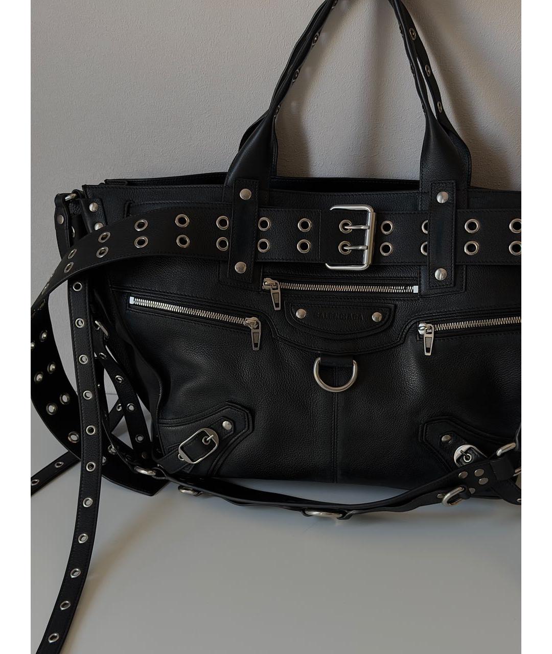 BALENCIAGA Черная кожаная сумка тоут, фото 7