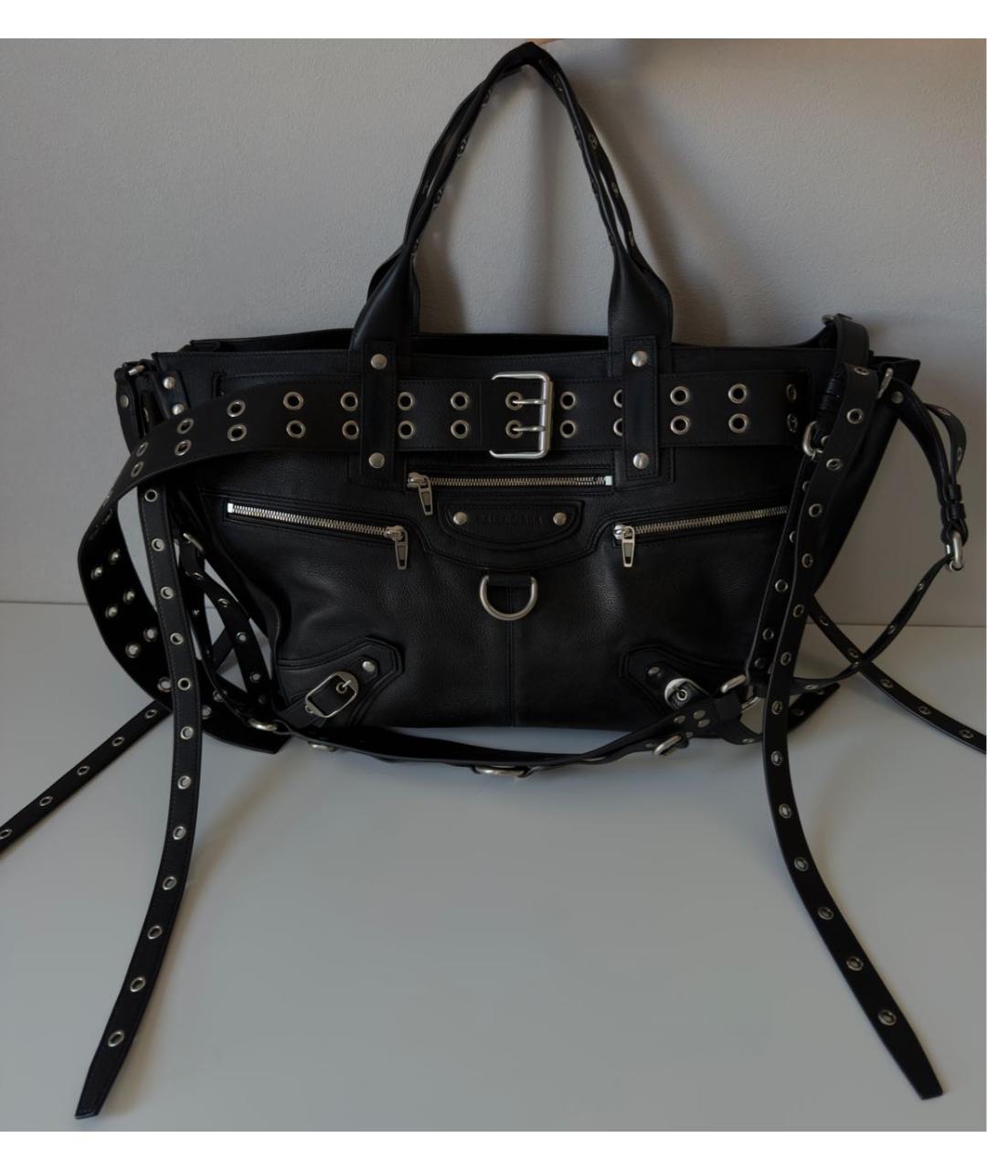 BALENCIAGA Черная кожаная сумка тоут, фото 8