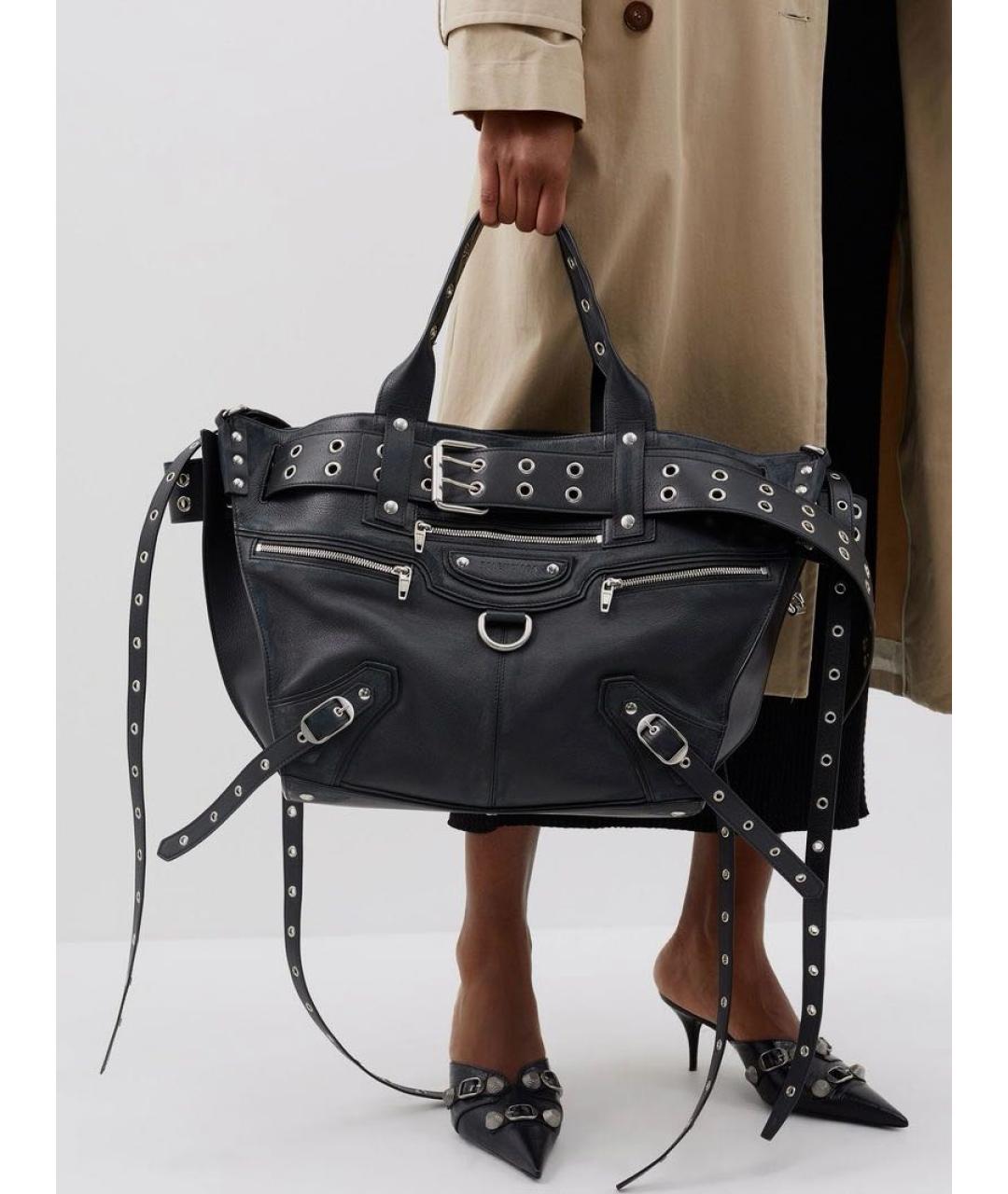 BALENCIAGA Черная кожаная сумка тоут, фото 2