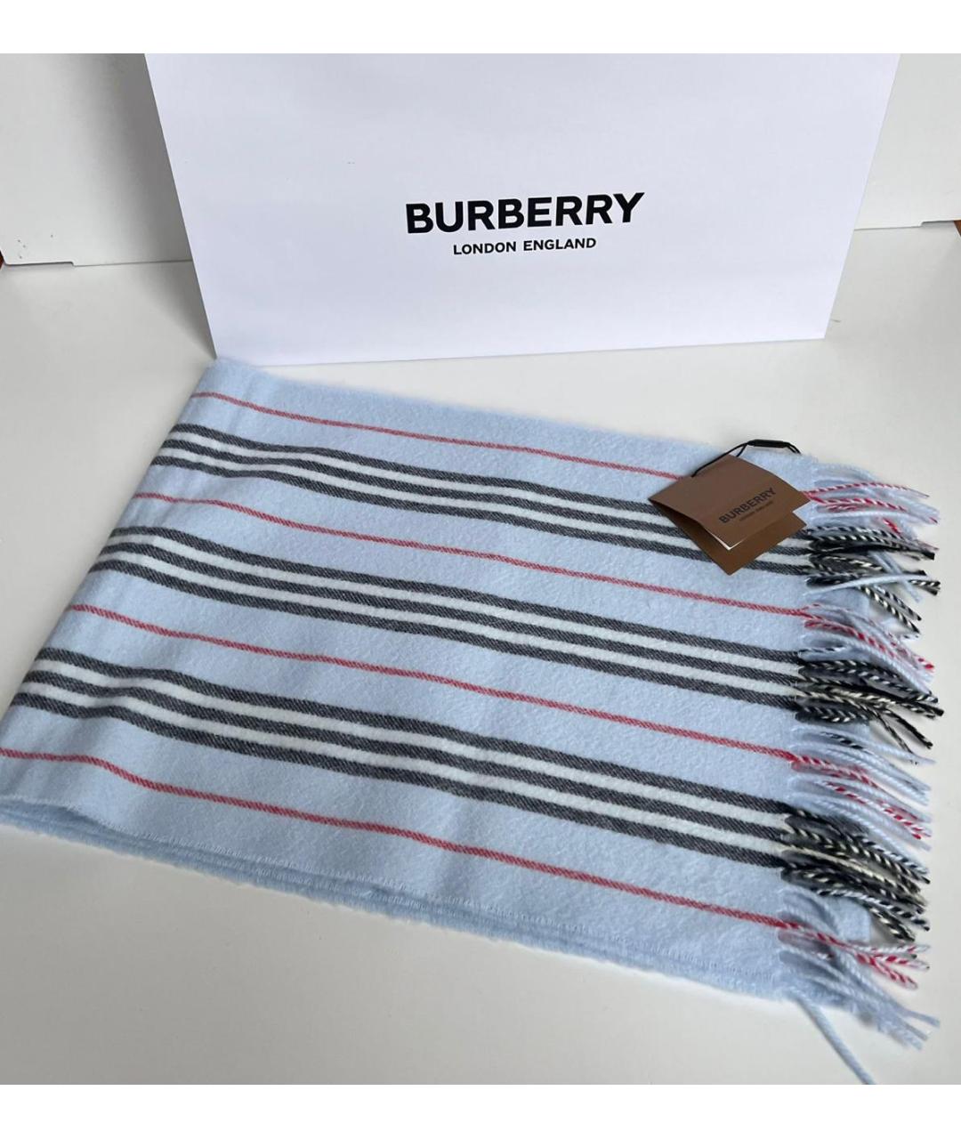 BURBERRY Голубой кашемировый шарф, фото 6