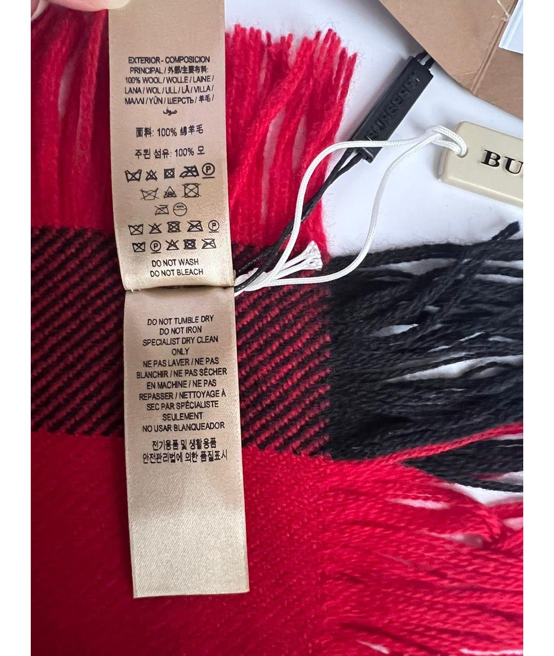 BURBERRY Красный шерстяной шарф, фото 6