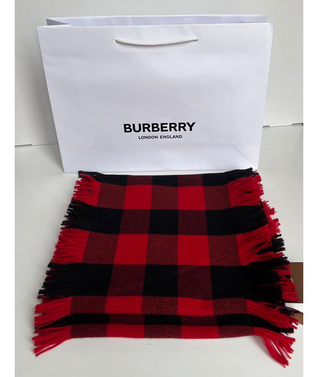 BURBERRY Красный шерстяной шарф, фото 8