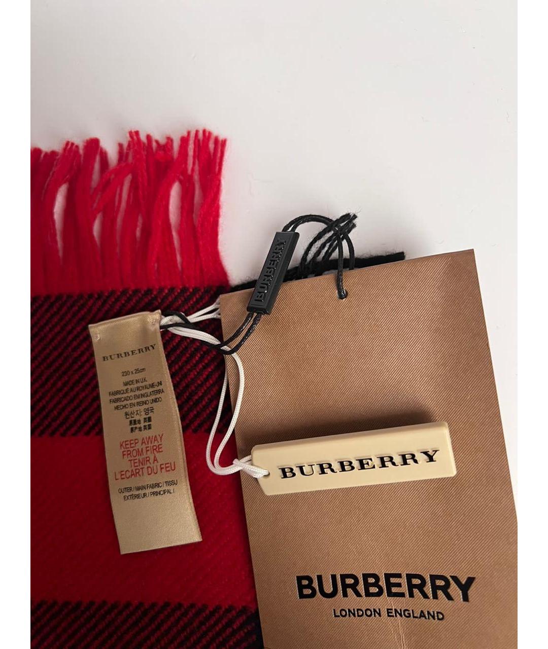 BURBERRY Красный шерстяной шарф, фото 4