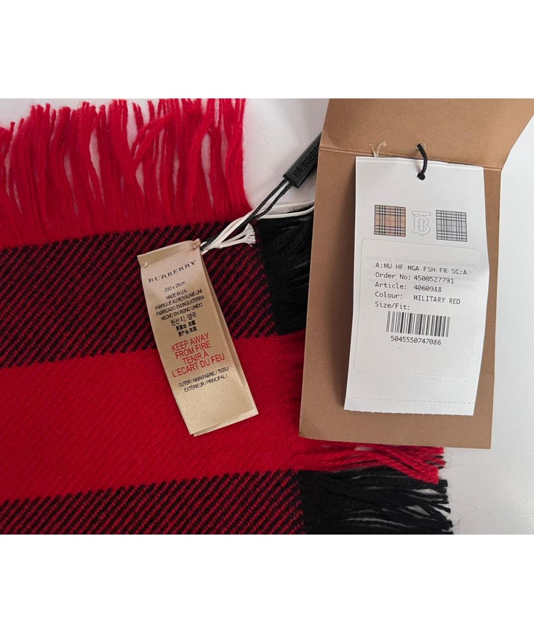 BURBERRY Красный шерстяной шарф, фото 5