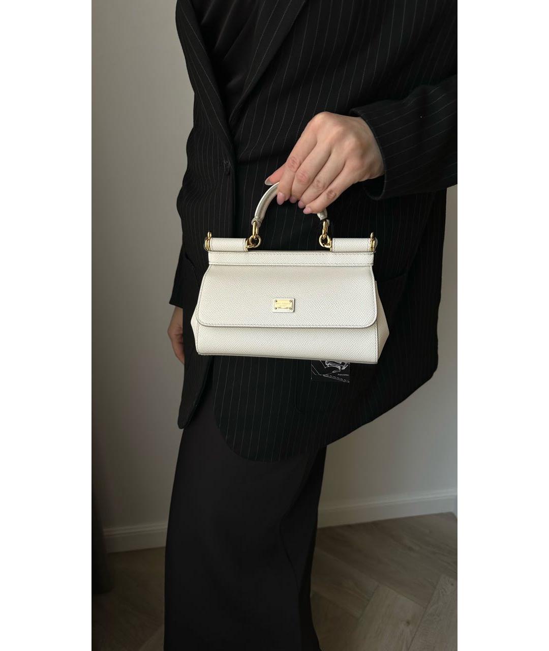 DOLCE&GABBANA Белая кожаная сумка с короткими ручками, фото 4