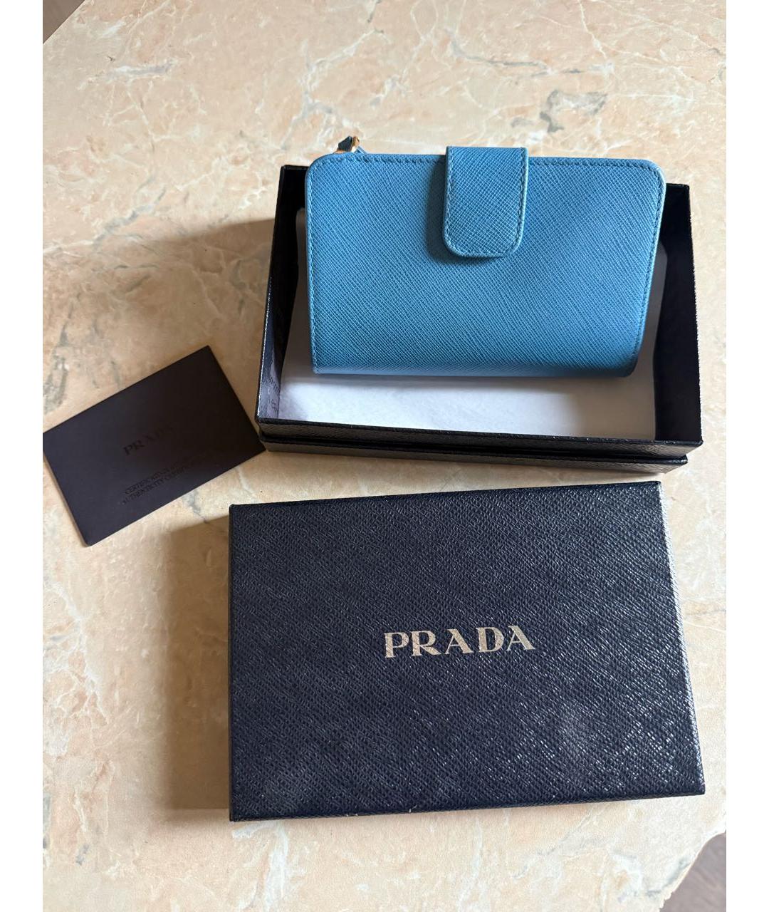 PRADA Голубой кожаный кошелек, фото 4