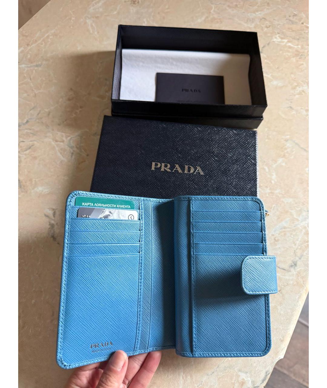 PRADA Голубой кожаный кошелек, фото 6