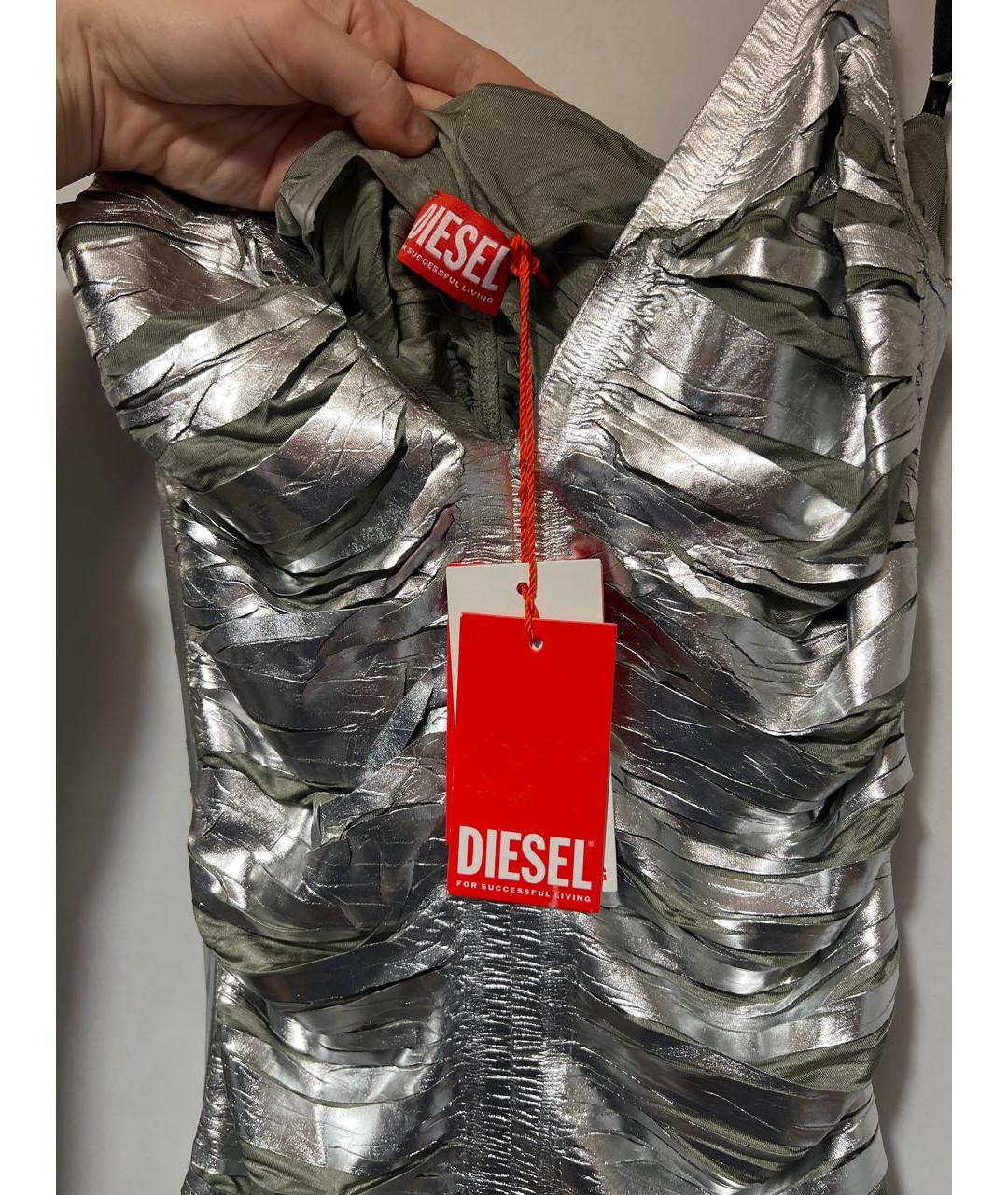 DIESEL Серебряное ацетатное коктейльное платье, фото 5