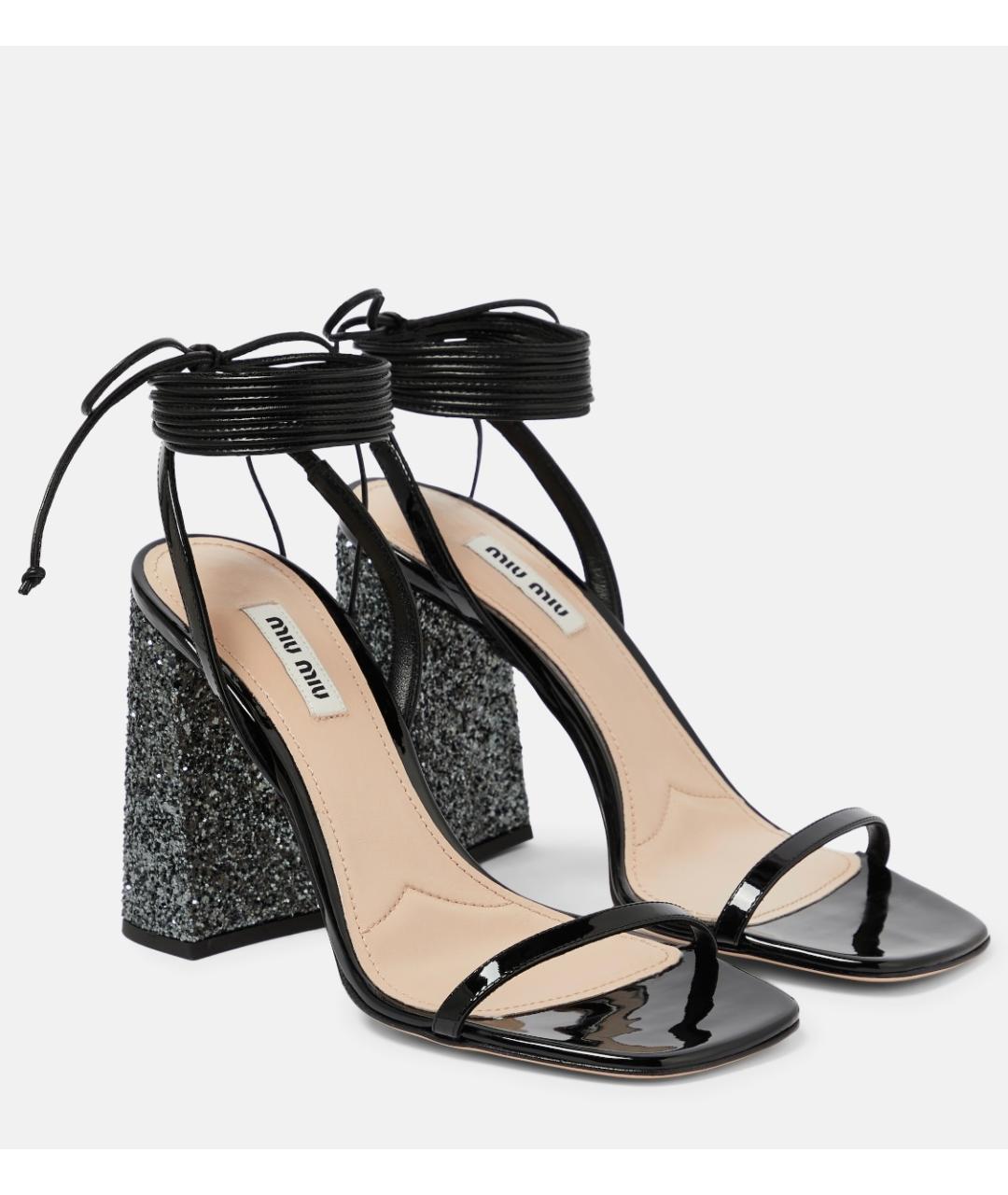 MIU MIU Черные босоножки из лакированной кожи, фото 2