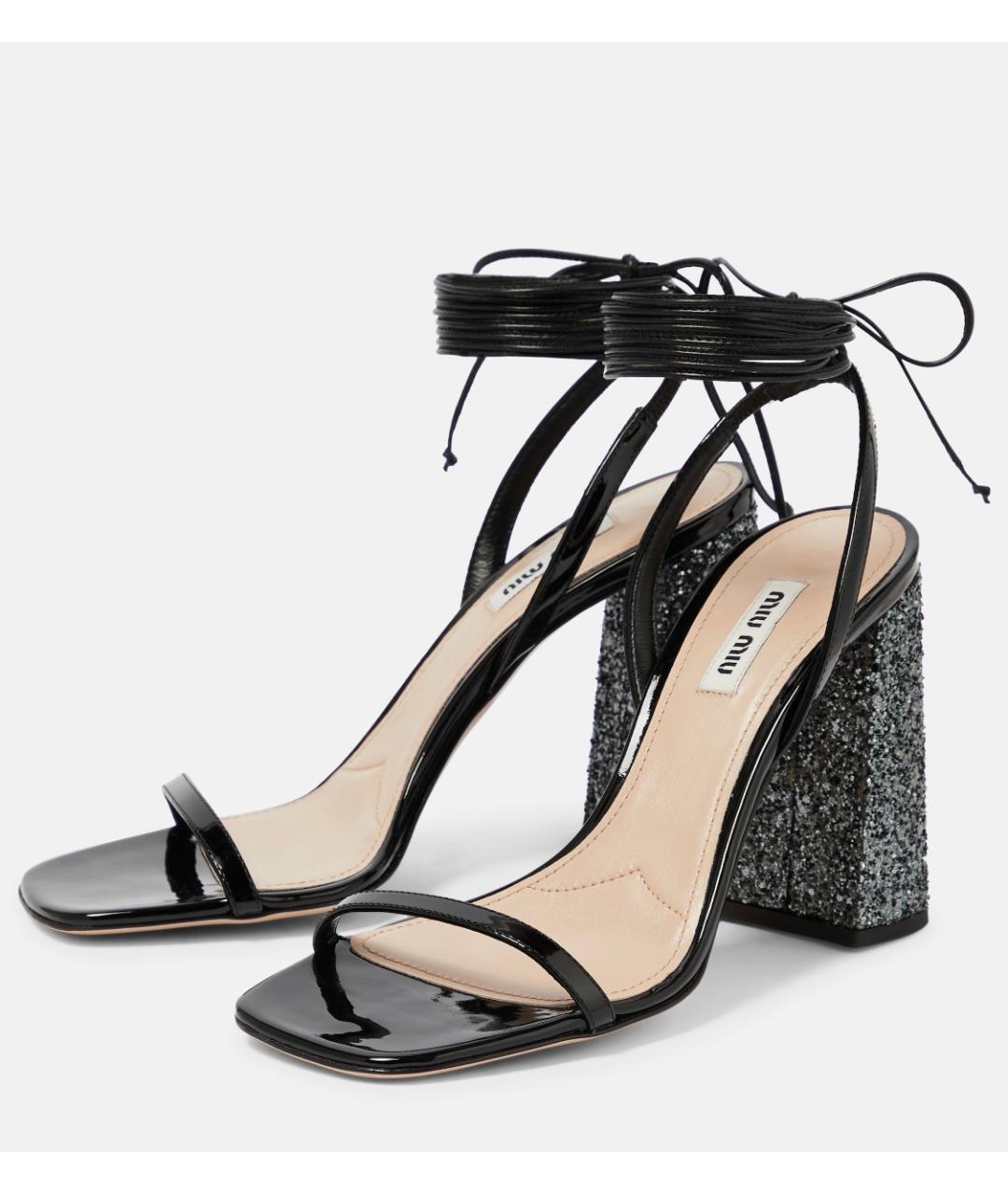 MIU MIU Черные босоножки из лакированной кожи, фото 3