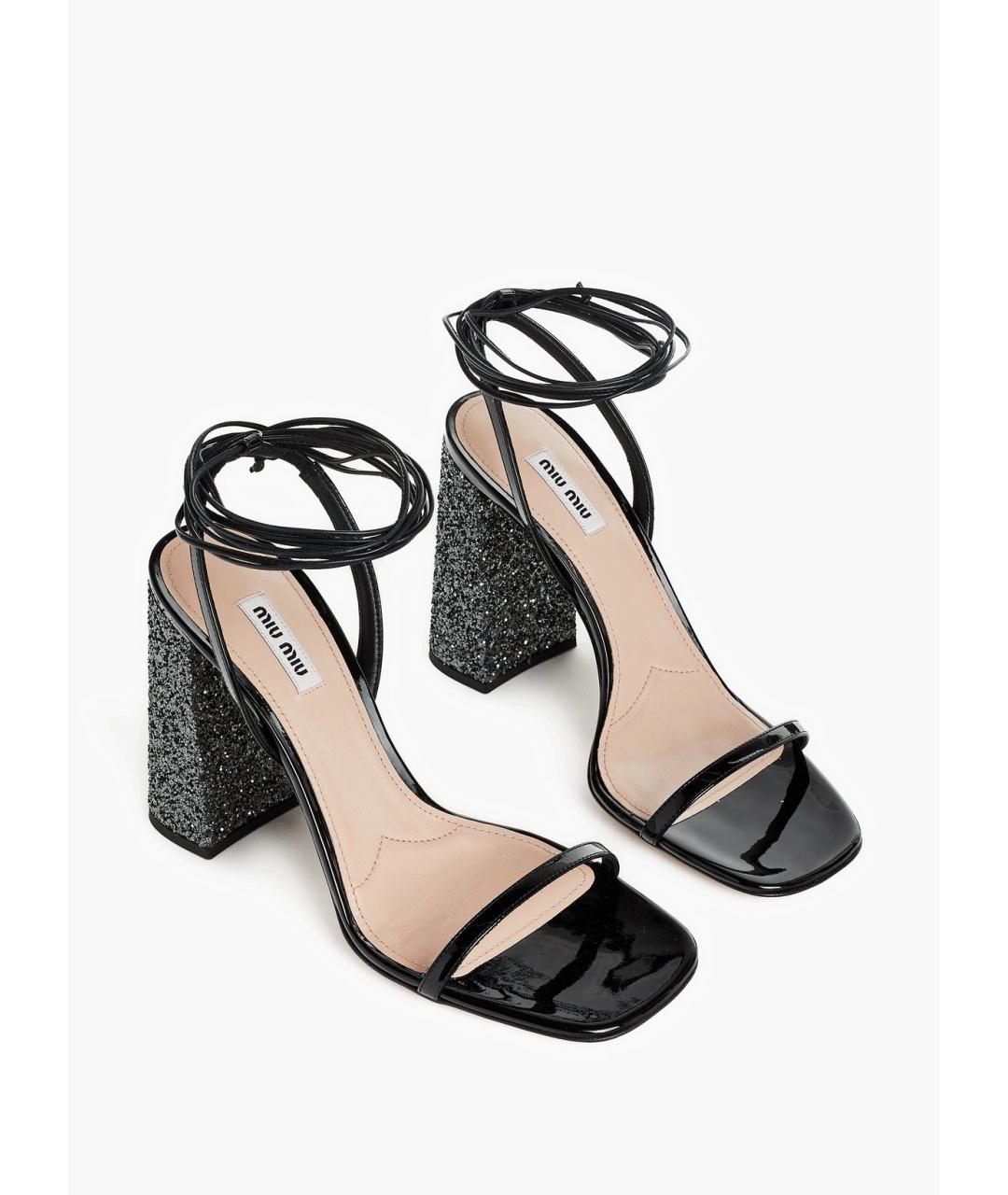 MIU MIU Черные босоножки из лакированной кожи, фото 6