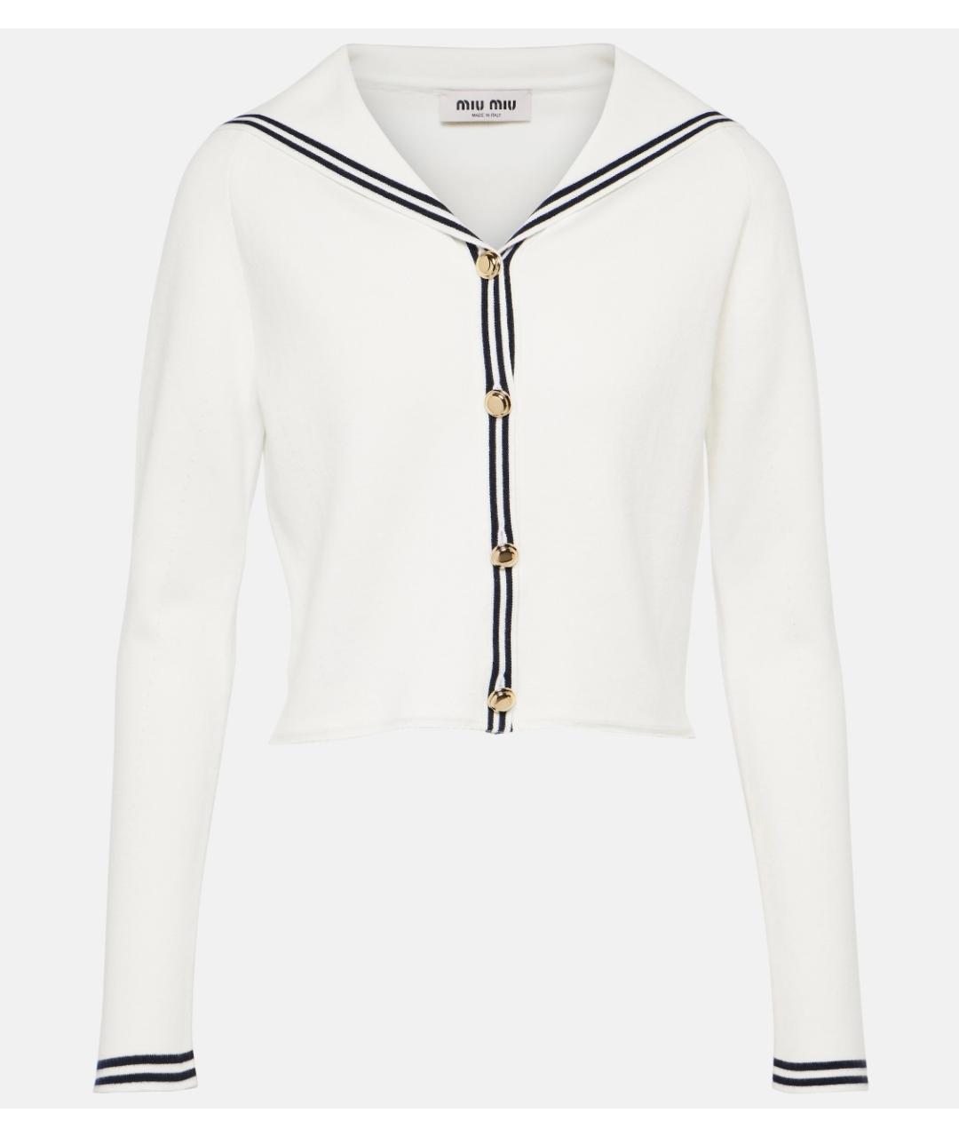 MIU MIU Белый хлопко-эластановый кардиган, фото 5