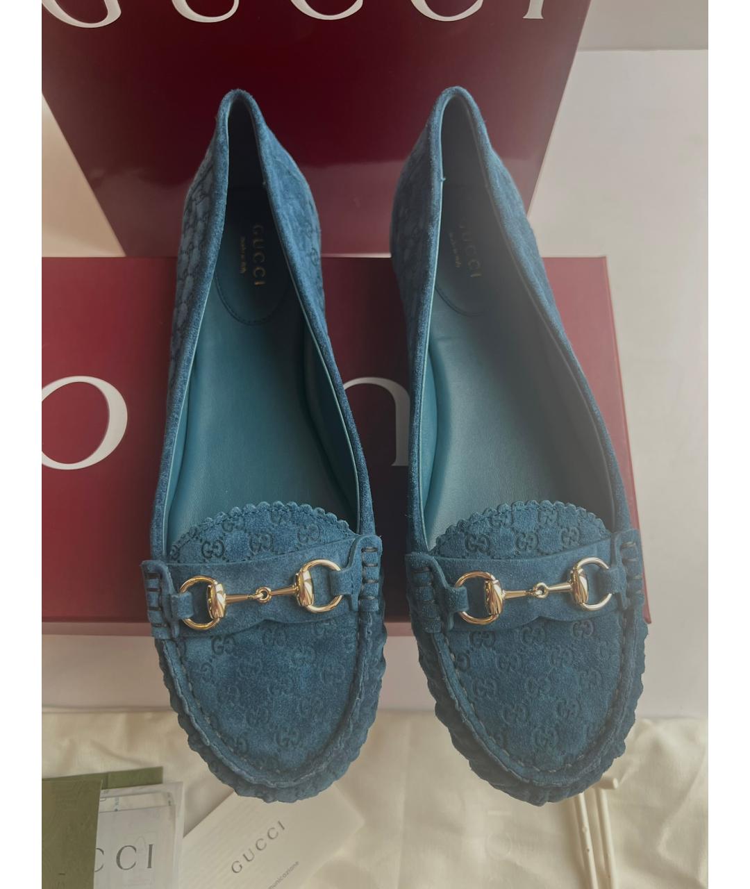 GUCCI Синие замшевые мокасины, фото 3